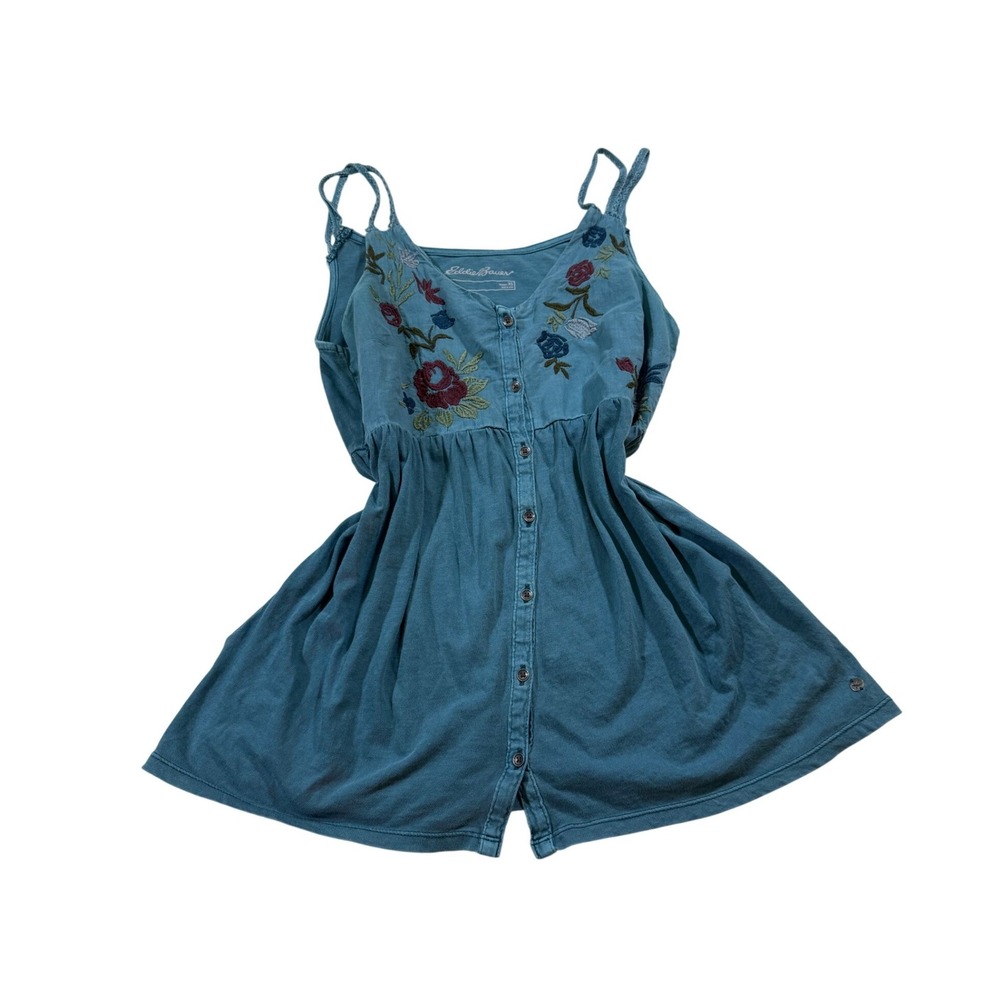 Y2K Teal Floral Embroidered Tank Top Whimsigoth Bella Swan Babydoll Boho XS M